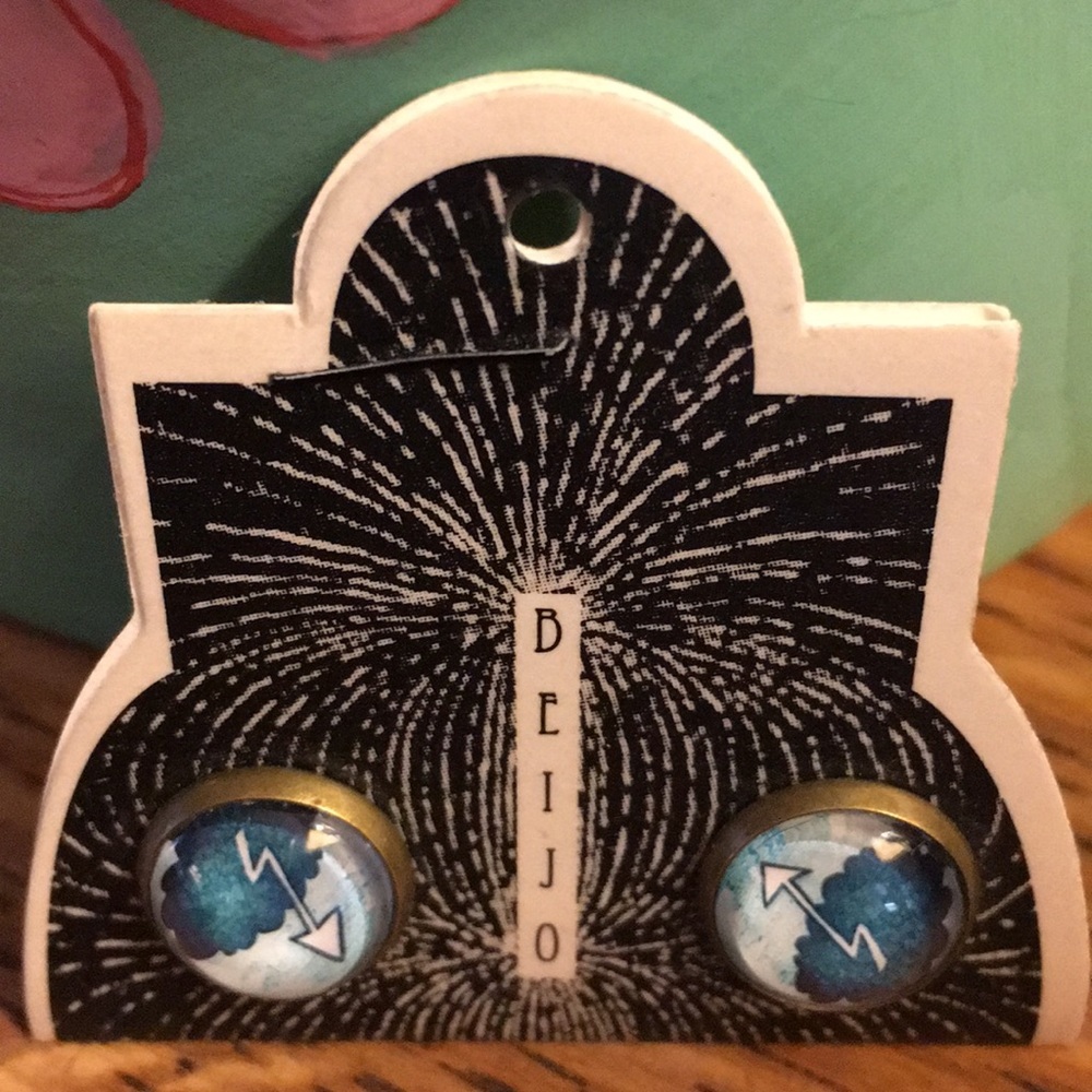NWT Beijo Brasil Glass Dome Post Earrings Blue - Picture 2 of 4